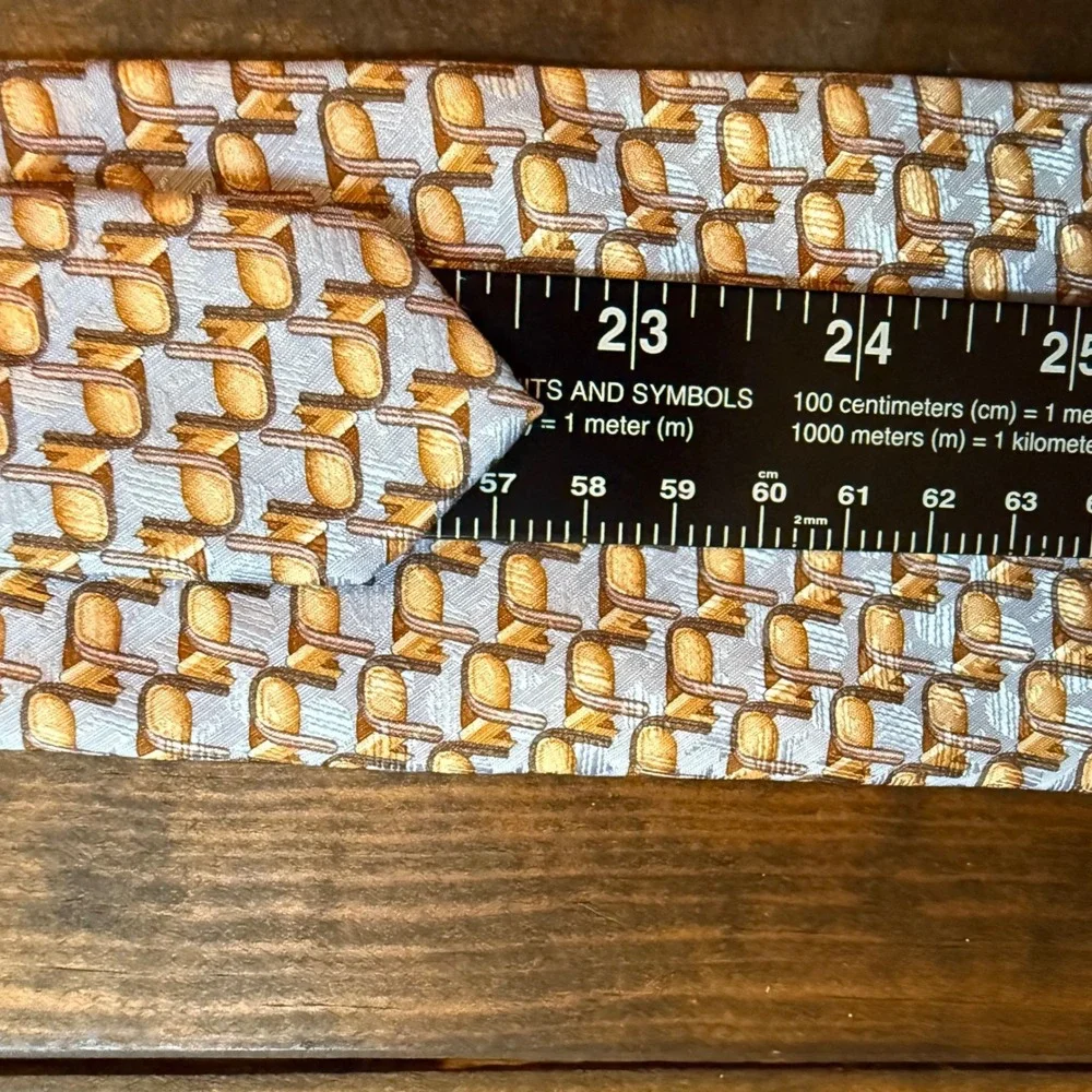 Ermenegildo Zegna Silk Tie OS Geometric Chair Pattern Blue Tan Italy Luxury
